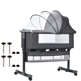 Foldable Newborn Baby Bassinet – Portable Crib with Mosquito Net & Adjustable Height (92x68x85cm, Grey)